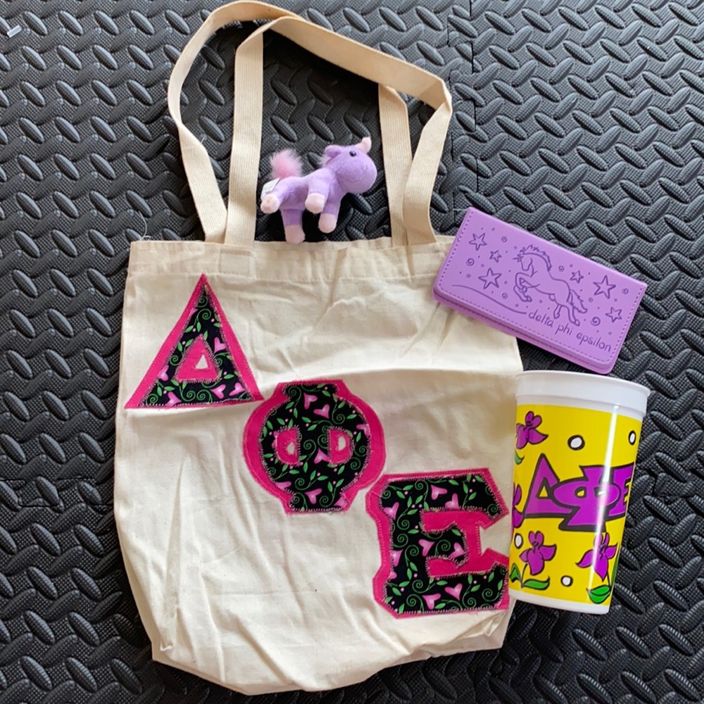 Delta Phi Epsilon Tote Bag, Cup, Checkbook Holder - Picture 1 of 6